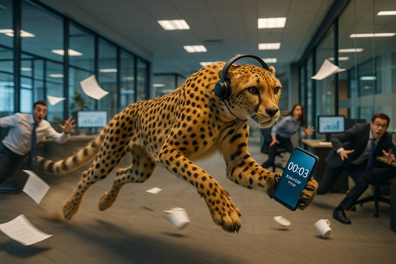 Cheetah in office environment